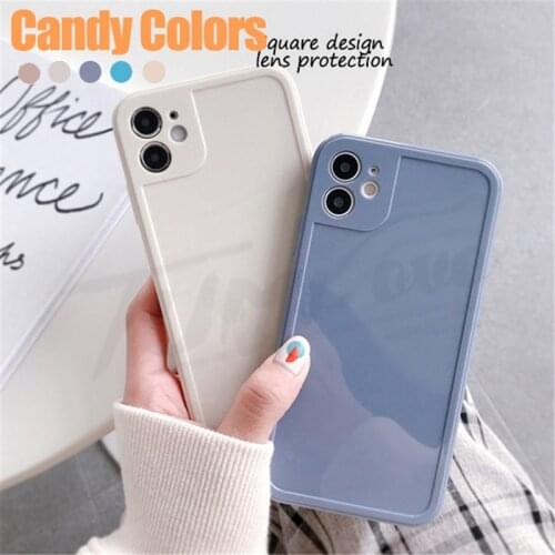 Square Frame Design Candy Color TPU Cover For iPhone12 Pro Max Glossy Silicone Soft Case For iPhone 11 X XR XS Max Lens Protect