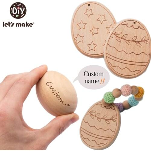 Lets Make Easter Day Easter Eggs Decoration Engraved DIY Custom Name Personalized Wooden Teether Teething Toys Basket Stuffer