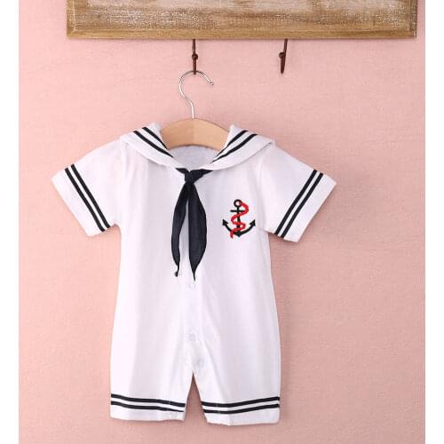 Baby Boy Cute Clothes Infant Sailor Romper Short Sleeve Navy Style Jumpsuit Outfits New Clothes