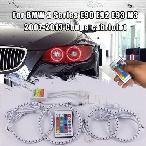 For BMW 3 E90 E92 E93 M3 07-13 Coupe Cabriolet Daytime Running Light DRL Angel Eyes LED RGB Multi-color Headlight Halo Ring Kit