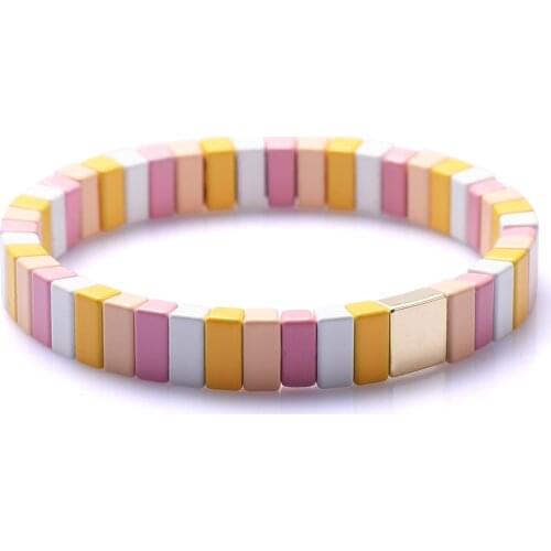 Enamel Tile Bracelet Beaded Stretch Bracelet Geometric Stackable Color-Block Friendship Strand Bracelet Gift for Women Girls