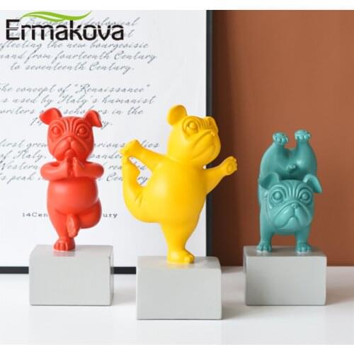 ERMAKOVA Lovely Cartoon Yoga dog Statue Ornaments Animal Statue Desktop Decor Resin Figurines Crafts Childrens Room Decoration