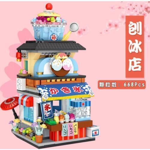 LOZ Mini Blocks City Street view selling trucks fruit/icecream/coffee/pizza shop/japanese shop learning I-Interactive Brinquedos