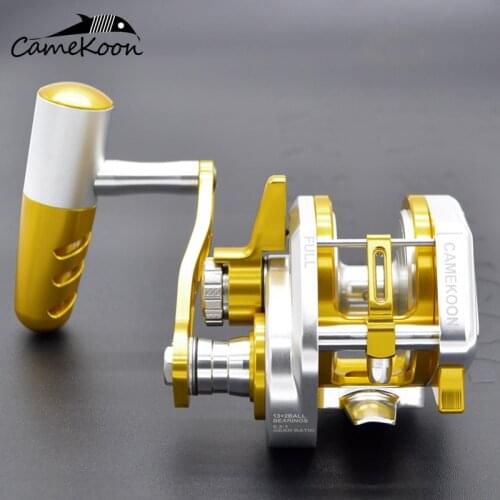 CAMEKOON T-Type Handle All Metal Slow Jigging Reel 13+2Bearings Level Wind Device Saltwater Reel Boat Trolling Fishing Reel