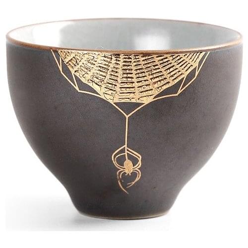 Rust Glaze Gold Foil Ceramic Teacup Kung Fu Tea Set Single Cup Chinese Retro Cup Master Cup