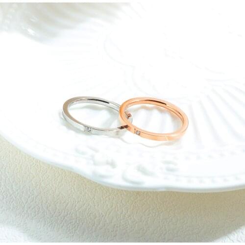 Stainless Steel 2mm White Cubic Zirconia Stone Rings Jewelry For Women Girls Trendy Office Rose Gold Finger Rings