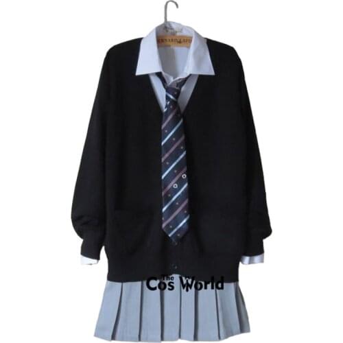 Preppy Style Student Class Japan JK High School Uniform Winter Black V-Neck Cardigan Gray Pleated Skirt Shirt Suits