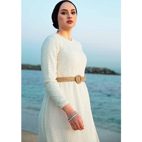 Straw Belt Lace Dress Abaya Dubai Turkey Muslim Fashion Hijab Dress Kaftan Islam Clothing Women Musulman De Mode New Season 2021