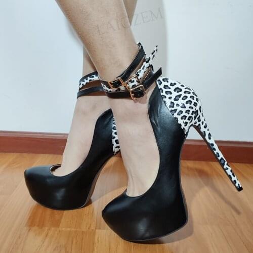 LAIGZEM Platform Sandals Stiletto Heels Ankle Straps Sandals Party Summer Patchwork Sandalia Shoes Woman Large Size 41 44 50 52