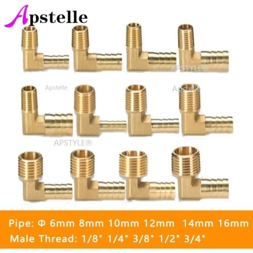 Elbow Brass Hose Barb Male Thread Fitting 6mm 8mm 10mm 12mm 16mm To 1/4 1/8 1/2 3/8" BSP Barbed Coupling Connector Joint Adapter