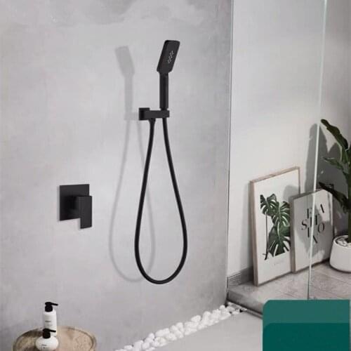 Brass Shower Faucet In wall Black Shower Tap Hot and Cold with Handheld Shower head Simple Style