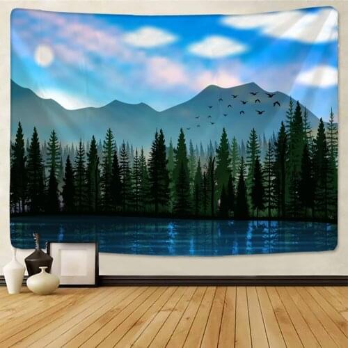 Metasequoia Forest Tapestry Wall Hanging Egret Blue Sky Psychedelic Nature Bohemian Room Living Room Decor