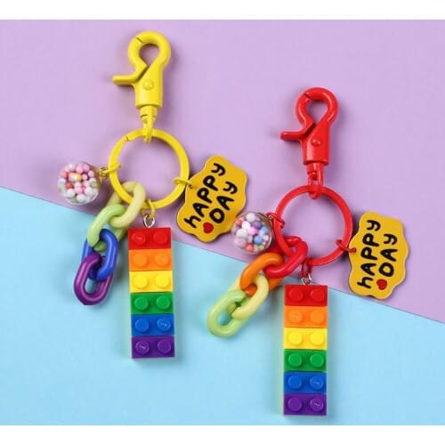 Fashion Summer Colorful Ball Rainbow Sugar Building Blocks Keychain for Women Bags Backpack Charms Jewelry Car Keychain Keyring