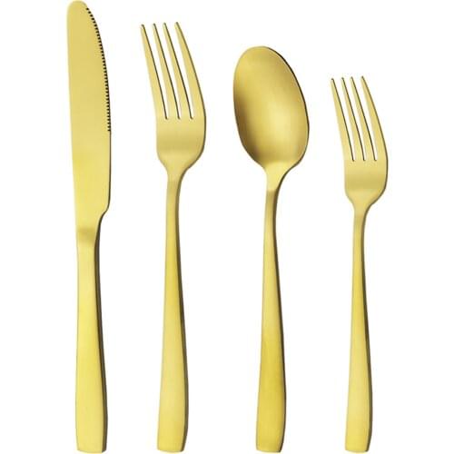 Colorful Dinnerware Stainless Steel Cutlery Set 4 Pcs Gold Knife Fork Spoon Dessert Fork Set Tableware Kitchen Western Food Set