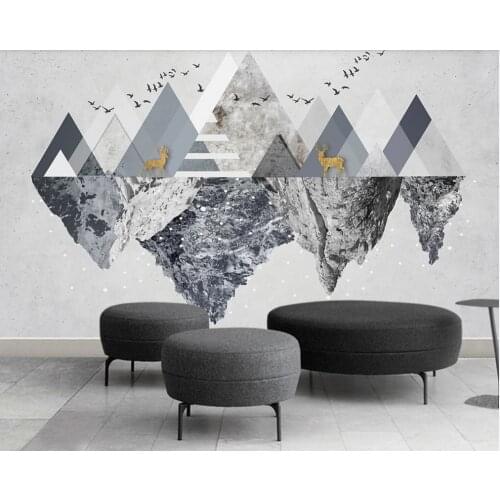 Modern minimalist abstract geometric mountain peak elk bird TV background wall-Professional customized wallpaper
