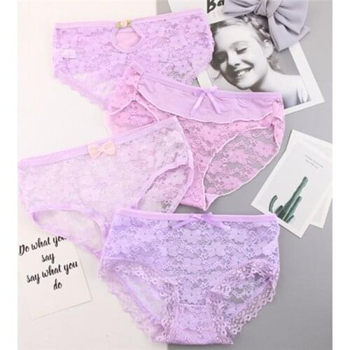 New Arrived 4Pcs/Lot Girl Panties Underwear Lace Briefs Cotton Lingerie Soft Comfortable Bowknot Cartoon Panty Wholesale XL-4