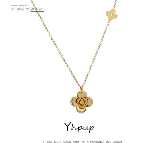 Yhpup Charm Flower Metal Pendant Stainless Steel Necklace Stylish Gold Color Collar подвеска Necklace Collane Donna statement