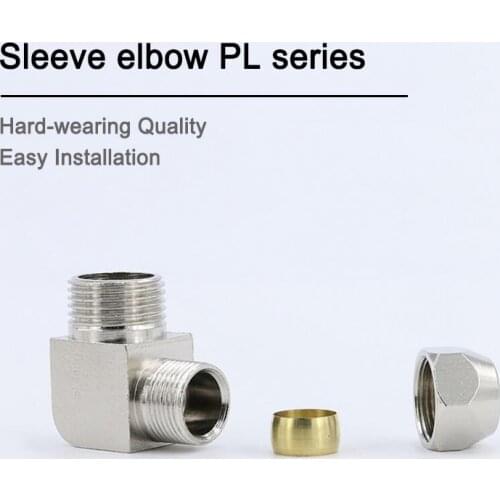 1 PC Pneumatic Ferrule elbow right angle copper pipe joint tubing fitting connector external thread 90 degrees PL4/6/8/10/12