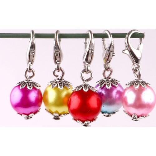 12Pcs/Pack Mix Color Pearl Dangle Charms Lobster Clasp Pendants Hanging Diy Jewelry Swivel Lobster Clasp Hooks Keychain