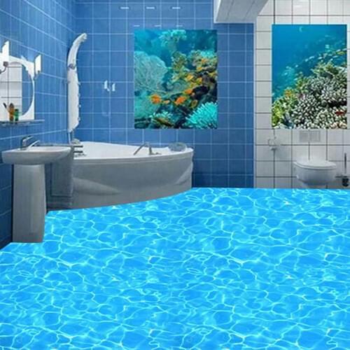 Custom 3D PVC Floor Wallpaper Blue Crystal Sparkling Water Mural For Bathroom Waterproof Anti-slip Self Adhesive Floor Sticker
