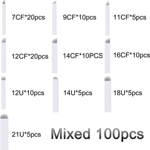 Professional 100pcs PCD Needle Microblading 12pin/14pin/12u/14u/19u Permanent makeup Eyebrow&Lips Needles Microblading