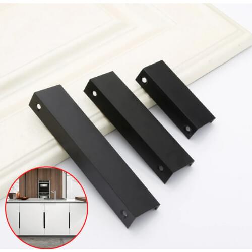 Drawer Handle Modern Invisible Aluminium Alloy Handles Door Black Long Handle Knob Cabinet Closet Pulls Interior Door Knobs