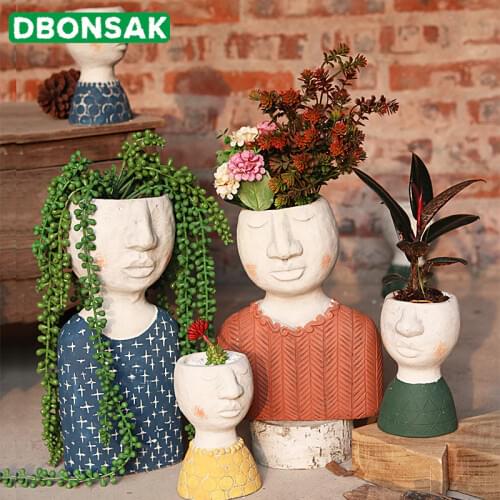 Nordic Concrete Face Vases Ins White Concrete Art Craft Human Face Vase for Flower Home Garden Decor Succulent Pot Modern Style
