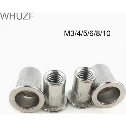 WHUZF 10-100Pcs M3 M4 M5 M6 M8 M10 M12 Aluminum Alloy Rivnut Flat Head Threaded Rivet Insert Nutsert Cap Rivet Nut 50/100Pcs/Box