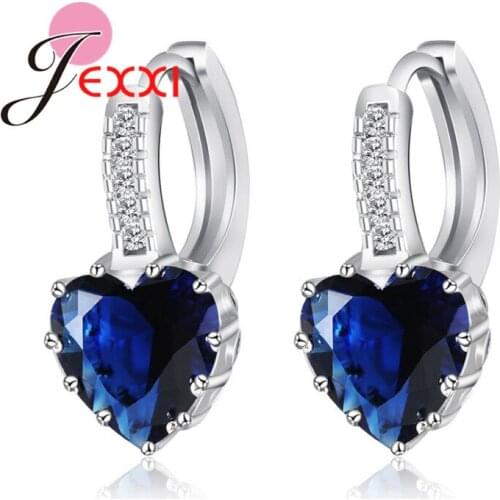 Luxury Colorful Heart Band 925 Sterling Silver Jewelry Cubic Zirconia Stone Earrings Fashion Women Favourites Jewelry