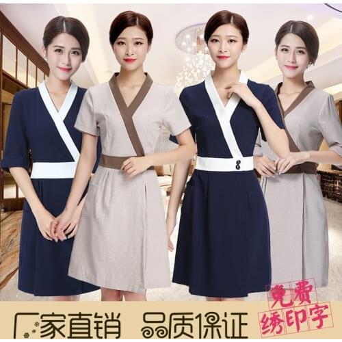 Beauty salon beautician overalls dress short sleeve female autumn and winter makeup shop mall hotel front cover skirt apron