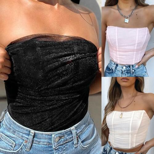Womens Ladies Mesh Boob Tube Bustier Bralet Corset Vest Tank Sexy Cami
