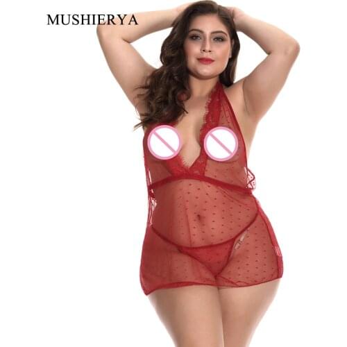 MUSHIERYA Sexy Clothes Erotic Underwear Women Babydoll Sexy Lingerie Hot Transparent Plus Size 4XL Lace Lingerie Sleepwear Dress