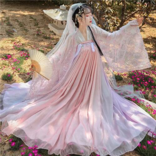 Hanfu Cosplay Women Ancient China Dress Pink Chinese Hanfu Dress Plus Size Fairy Princess Lady Elegant Han Dynasty Clothes Stage