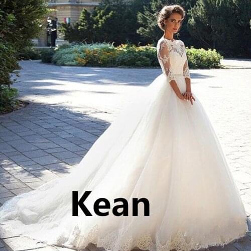 Vintage Wedding Dress Scoop Three Quarter Belt Bride Lace Gown Dubai Arabic Abiti Da Sposa Boho Vestidos De Novia De Noche