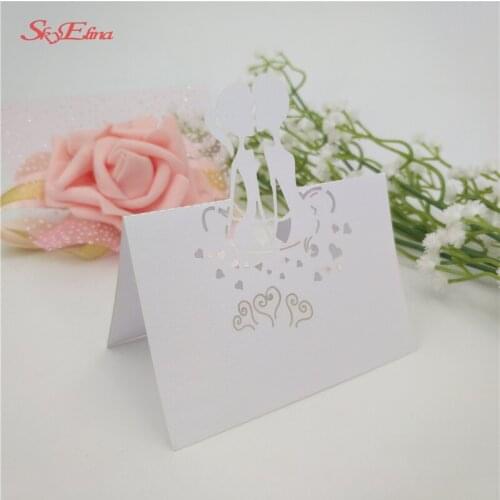 10/50/100 white laser cut heart-shaped dining table business card seat card wedding decoration 5z