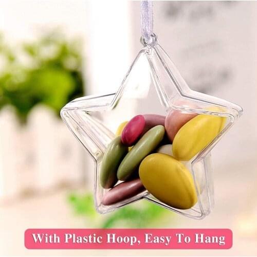 10 Sets DIY Fillable Balls Clear Plastic Ornaments Balls Christmas Tree Ornament Bauble Party Supplies Star Shape 80mm