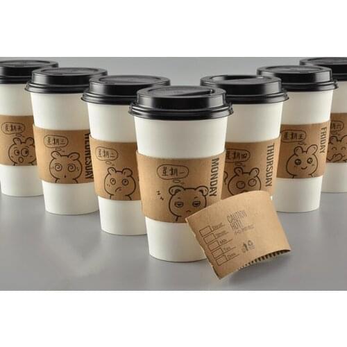 1000PCS/LOT Customized Design LOGO Disposable Cups Sleeve 2-Layer Kraft Corrugated Paper Coffee Tea Cup Cover Anti-hot