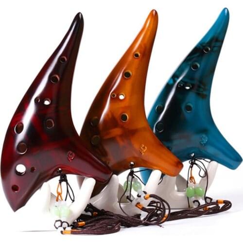 12 Hole Ceramic Ocarina Alto C Tone Classic Flute Instruments with Protection Bag + Lanyard Gift