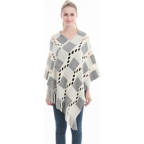 2021 Spring Autumn Pullover Cape Women Hollow Tassels Knitting Poncho Capes Batwing Sleeves Shawls Sunscreen Plaid Cloak New