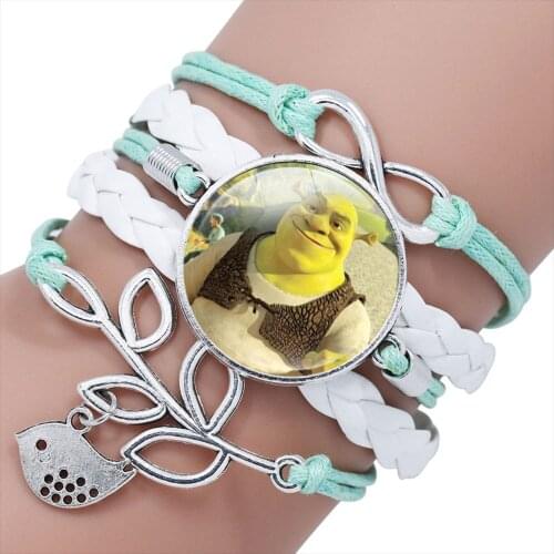 2021 Shrek Leather Bracelet for Men Women Fans Souvenirs Cartoon Figure Poster Charm Multilayer Woven Bracelets Wristband Gift