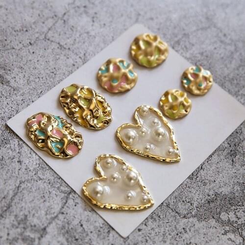 6pcs New Design hot-sales Alloy Drop Oil Irregular Pendant Wave Pattern Oval Pearl heart-shaped Earrings Jewelry Accessories