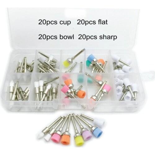 80pcs/Set Dental Polishing Brush Polisher Dental Polisher Tool Kit Prophy Rubber Nylon Bristles Dentistry Materials
