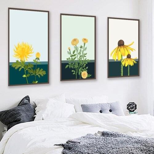Watercolour Sunflower Art Canvas Painting Nordic Cartoon Flower Posters and Prints Wall Picture for Living Room Home Decor