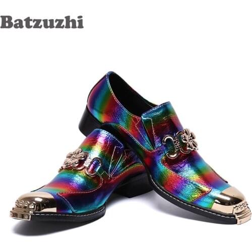 Batzuzhi Handmade Men Shoes Pointed Metal Tip Color Dress Shoes for Men Party and Wedding Zapatos Hombre , Big sIZE us6-12