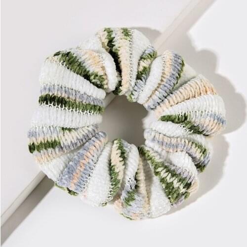 Free shipping 2021 New women Striped Chenille hair scrunchies ins girls cute hair bands Ponytail Holder Hair accessories