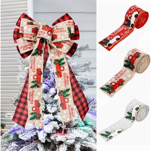Christmas Tree Big Red Tottest Linen Plaid Bowknot Handmade Gift Box Wrapping Decorative Large Bows New Year Party Xmas Decor