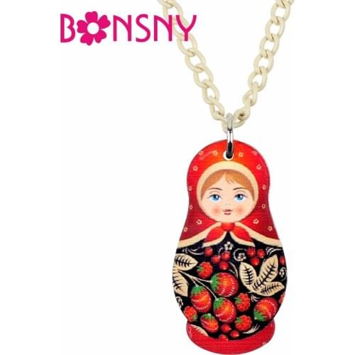 Bonsny Acrylic Unique Russian Doll Pendant Chain Choker Cute Festival Jewelry Necklace For Women Girl Gift Decoration Wholesale