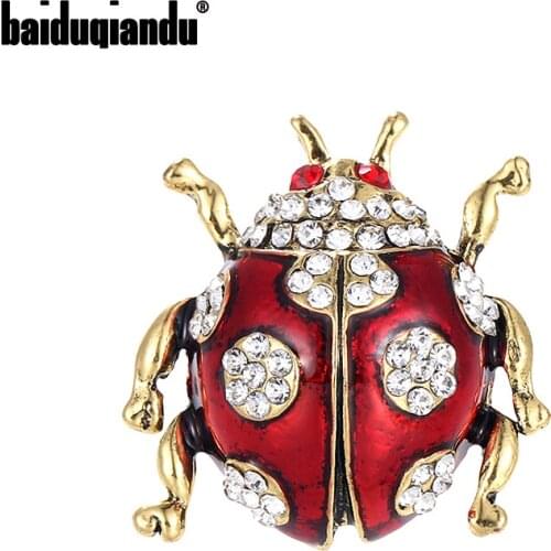 Baiduqiandu Brand New Arrvail Red Enameled Crystal Ladybug Corsage Brooch Jewelry Winter Design Accessories