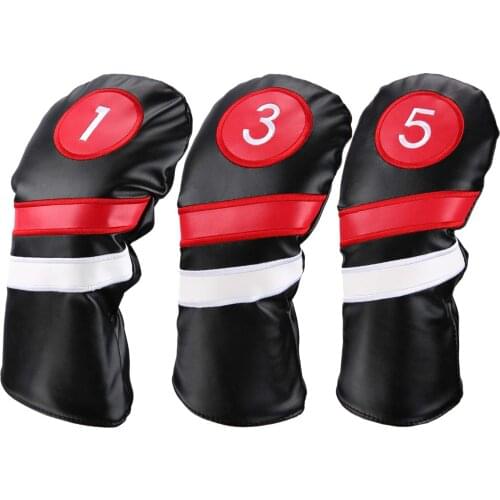 Golf Head Covers 3Pcs/Set Driver Fairway Wood Headcovers Black Red Vintage Pu 1 3 5 Driver