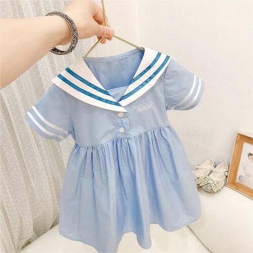 Preppy Style Summer Girls Kids Princess Dress Short Sleeve Children Baby Student Wear Dresses Vestidos S12703